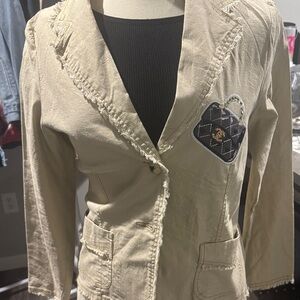 Chic Beige Blazer with Patch Accent